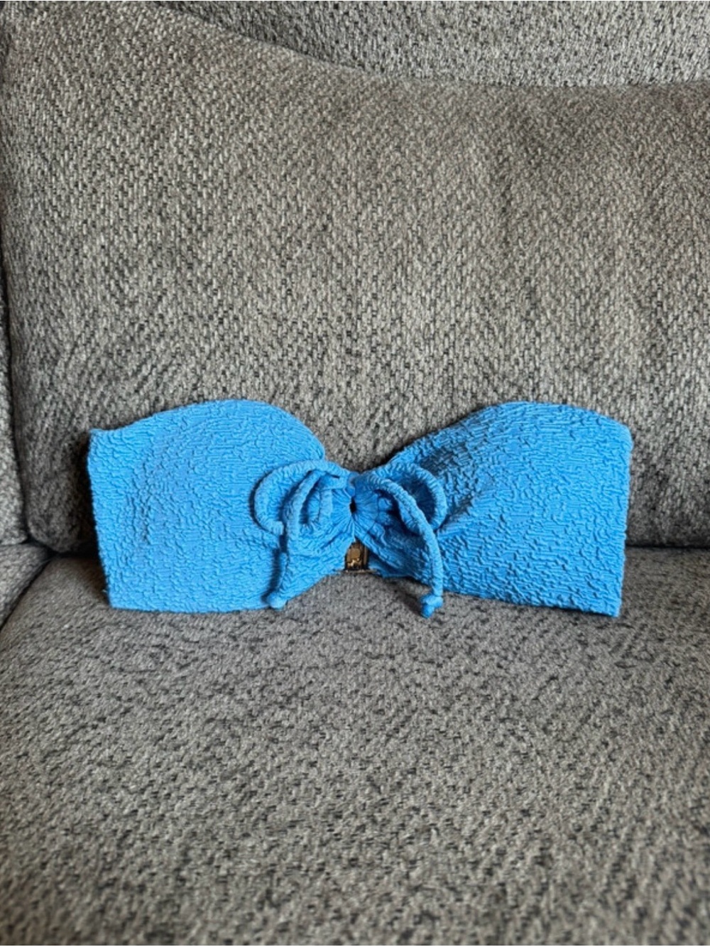 White Fox Swim Bright Blue Textured Bandeau Bikini Top with Front Tie